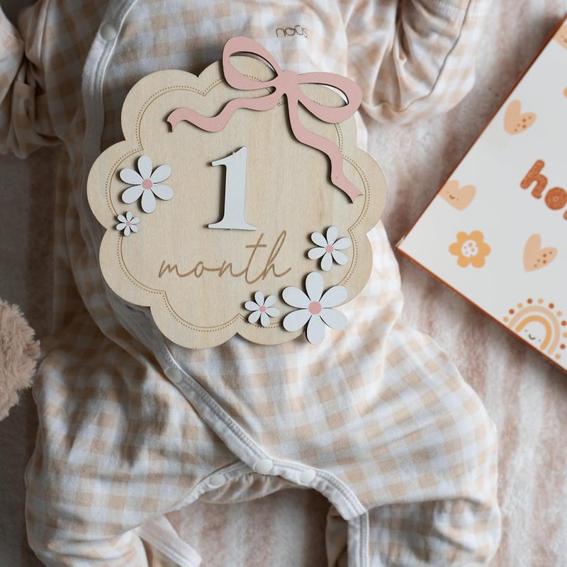 HONOCOOLS Store Baby Monthly Milestone Sign,1-12 Monthly Baby Milestone, Month Milestone Baby Girl, Baby Months Milestone, Newborn Photography Props Double-Sided (B12) - Image 2